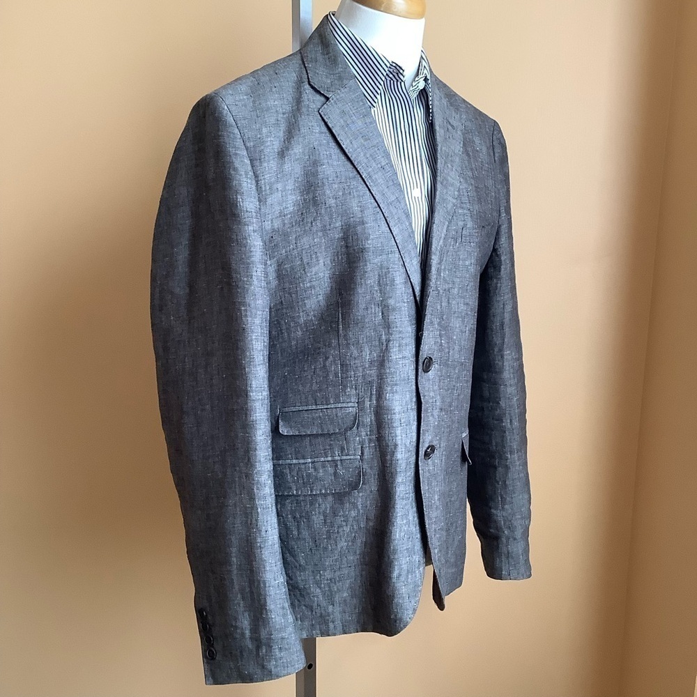 H&M Gray Linen Blazer Jacket Men's Size 44R Sport Coat Neutral - Picture 3 of 14